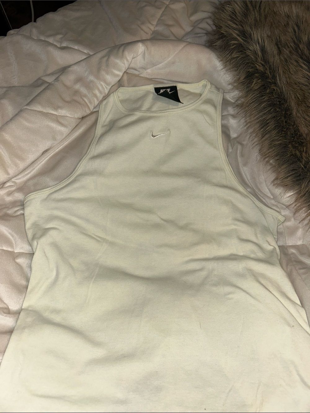 Nike Pale Yellow High-Neck Tank with Embroidered Swoosh